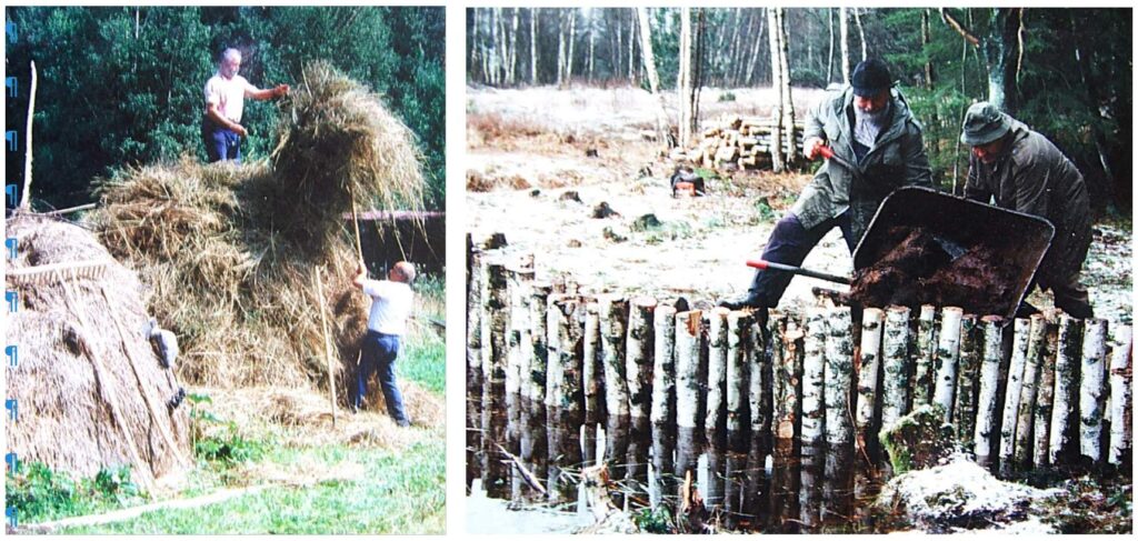 Georg Zink (links) und Gerhard Lindner (rechts) bei den ersten Heuaktionen 1991 und Anstaumaßnahmen 1993